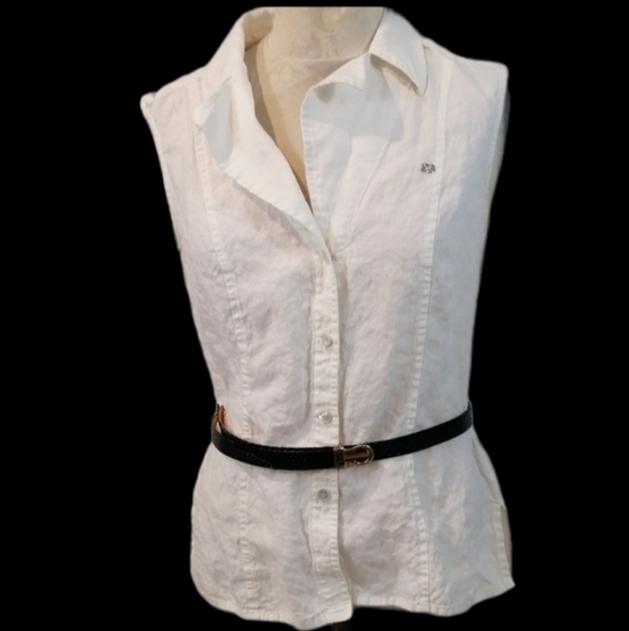 Escada White Linen Blouse Sleeveless Size … - Picture 3 of 13